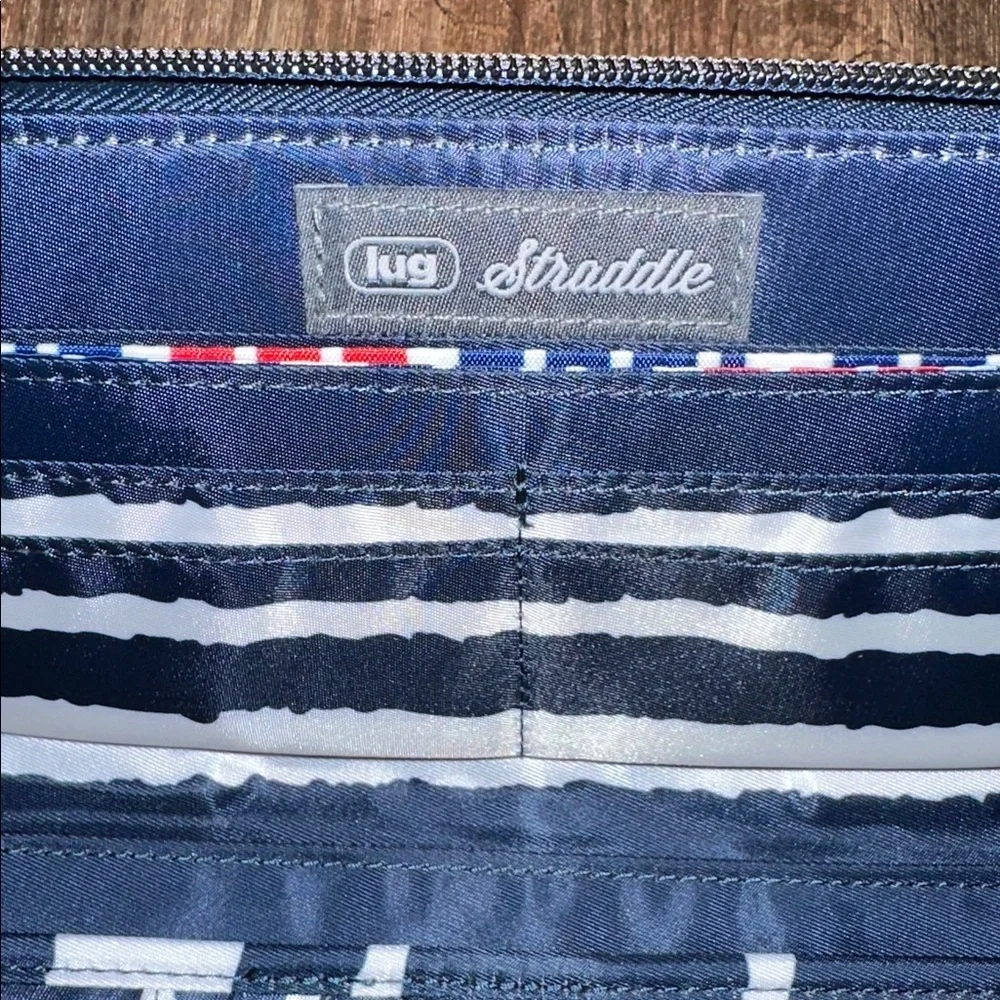 Lug straddle‎ wristlet wallet navy and white striped